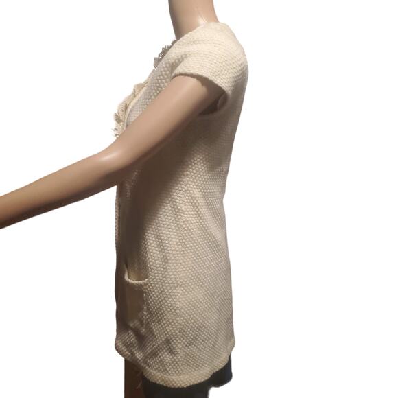 Tabitha Anthropologie Size S Ivory Wool Snap Ruffle Cardigan Sweater Pockets - Picture 4 of 9